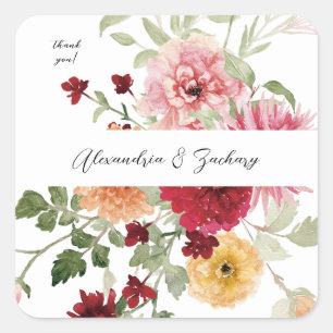 Summer Multi Colour Florals Thank You Square Sticker
