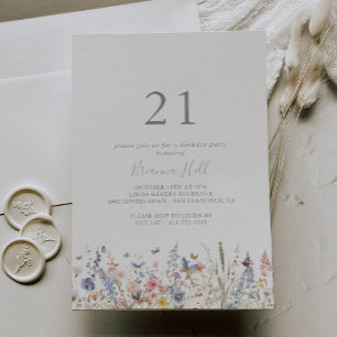 Summer Multicolor Wildflower 21st Birthday Party Invitation