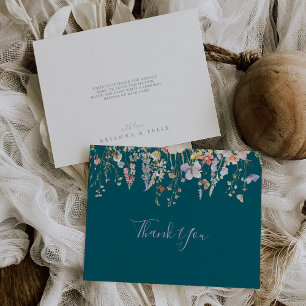Summer Multicolor Wildflower Green Flat Wedding Thank You Card