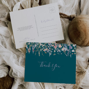 Summer Multicolor Wildflower Green Thank You Postcard