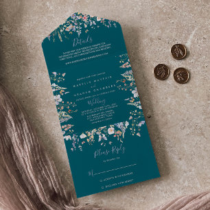 Summer Multicolor Wildflower Green Wedding     All In One Invitation