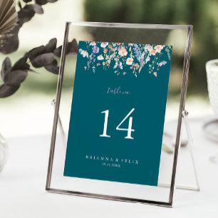 Summer Multicolor Wildflower Green Wedding Table Number