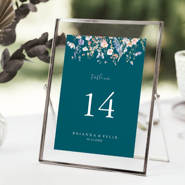 Summer Multicolor Wildflower Green Wedding Table Number (Creator Uploaded)