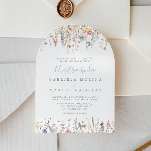 Summer Multicolor Wildflower Nuestra Boda Wedding Invitation (Creator Uploaded)