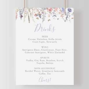 Summer Multicolor Wildflower Wedding Drinks Menu  Poster