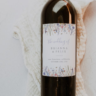 Summer Multicolor Wildflower Wedding Wine Labels