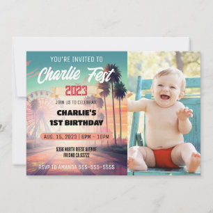 Summer Music Festival Photo 1st Birthday Party Invitation