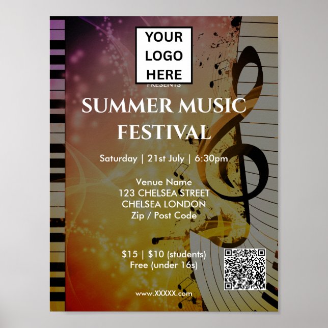 Summer Music Festival QR Code and Logo Poster (Front)
