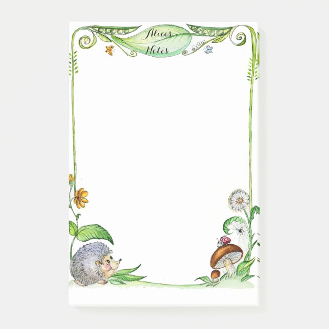 Summer Nature  hedgehog and mushroom ink drawing Post-it Notes (Front)