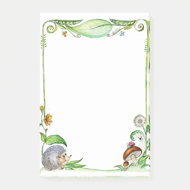 Summer nature hedgehog watercolor frame post-it notes (Front)