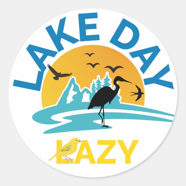 Summer Nature "Lake Day Lazy" Outdoor Vibes Design Classic Round Sticker (Front)