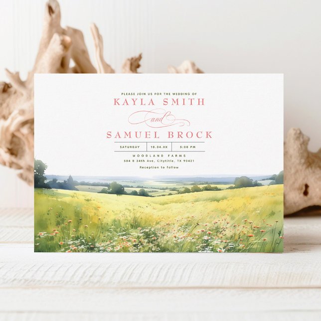 Summer Nature Meadow and Wildflowers Wedding Invit Invitation (Creator Uploaded)
