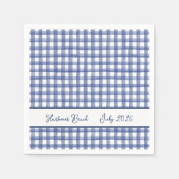 Summer Nautical Blue Gingham, Chequered July 4th Napkin