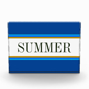 SUMMER Nautical Blue White Brown Racing Stripes Photo Block