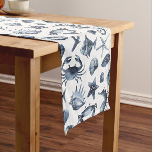 Summer Nautical seashell starfish crab seahorse Short Table Runner