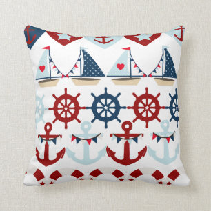 Summer Nautical Theme Anchors Sail Boats Helms Cushion