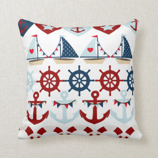 Summer Nautical Theme Anchors Sail Boats Helms Cushion