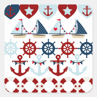 Summer Nautical Theme Anchors Sail Boats Helms Square Sticker