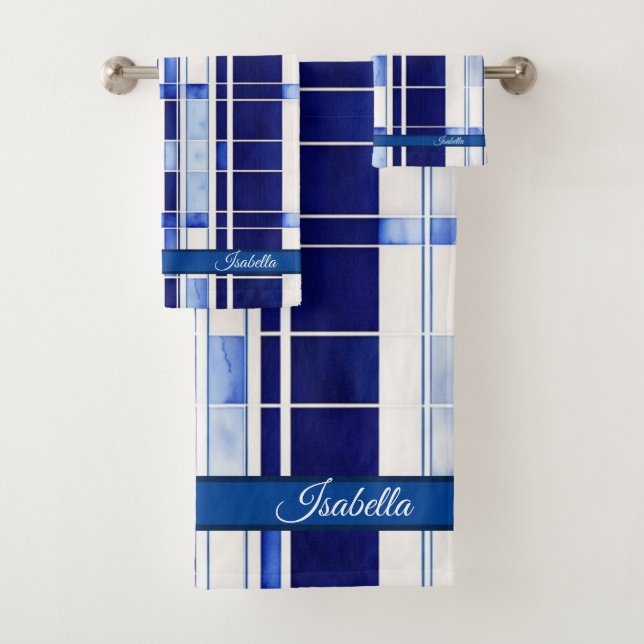 Summer Navy Blue Boat Modern Stripes Collection Bath Towel Set (Insitu)