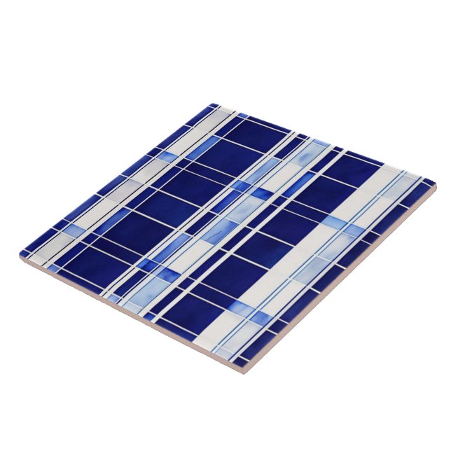 Summer Navy Blue Boat Modern Stripes Collection Ceramic Tile (Side)