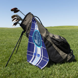 Summer Navy Blue Boat Modern Stripes Collection Golf Towel