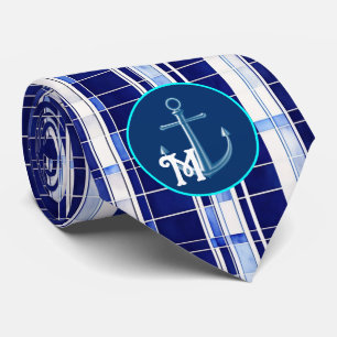 Summer Navy Blue Boat Modern Stripes Collection Tie