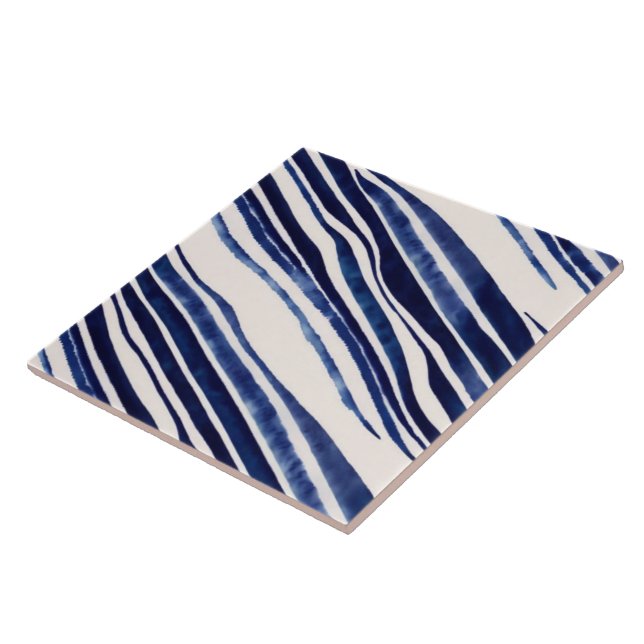 Summer Navy Blue Boat Popular Stripes Collection Ceramic Tile (Side)