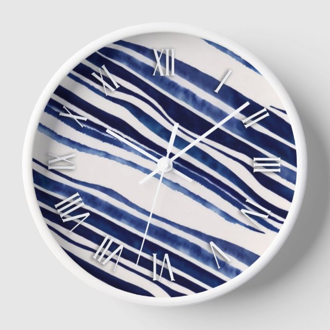 Summer Navy Blue Boat Popular Stripes Collection Clock (Front)