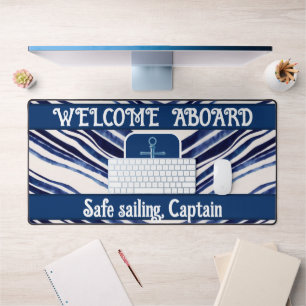 Summer Navy Blue Boat Popular Stripes Collection Desk Mat