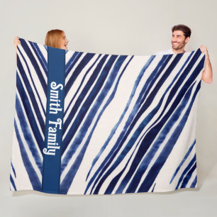 Summer Navy Blue Boat Popular Stripes Collection Fleece Blanket