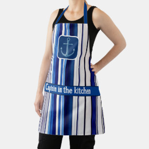 Summer Navy Blue Boat Trendy Stripes Collection Apron