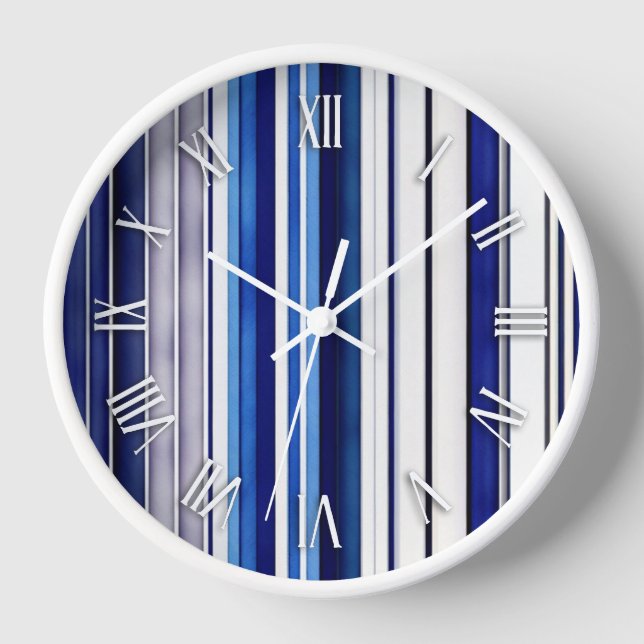Summer Navy Blue Boat Trendy Stripes Collection Clock (Front)