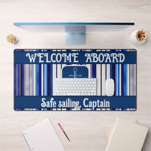 Summer Navy Blue Boat Trendy Stripes Collection Desk Mat