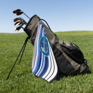 Summer Navy Blue Boat Trendy Stripes Collection Golf Towel