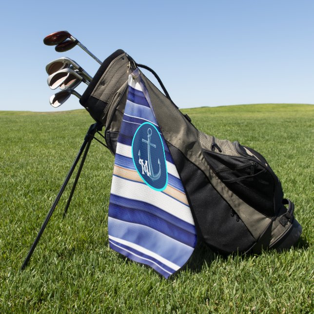 Summer Navy Blue Modern Boat Stripes Collection Golf Towel (Green)