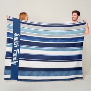 Summer Navy Blue Popular Boat Stripes Collection Fleece Blanket