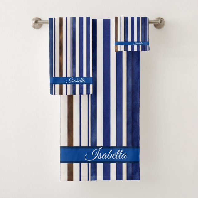 Summer Navy Blue Trendy Boat Stripes Collection Bath Towel Set (Insitu)