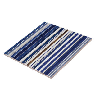 Summer Navy Blue Trendy Boat Stripes Collection Ceramic Tile