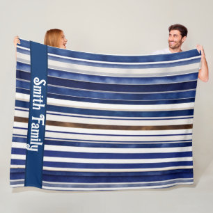 Summer Navy Blue Trendy Boat Stripes Collection Fleece Blanket