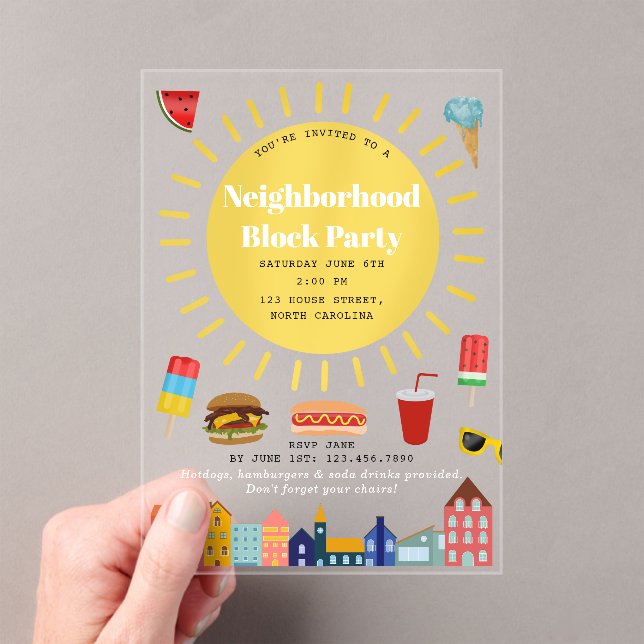Summer Neighborhood Block Party Acrylic Invitations (Insitu (Handheld))