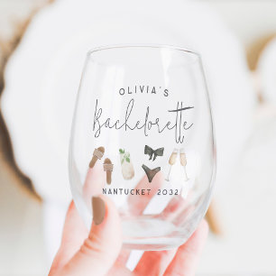 Summer Neutrals Personalised Bachelorette Party Stemless Wine Glass