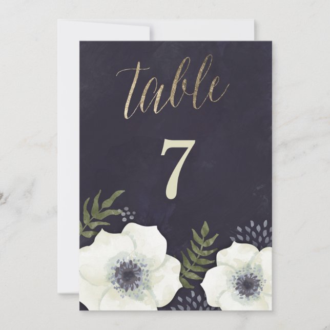 Summer Night Flowers Wedding Table Number (Front)