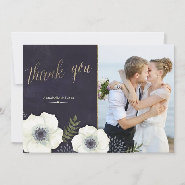 Summer Night Flowers Wedding Thank You Card (Front)