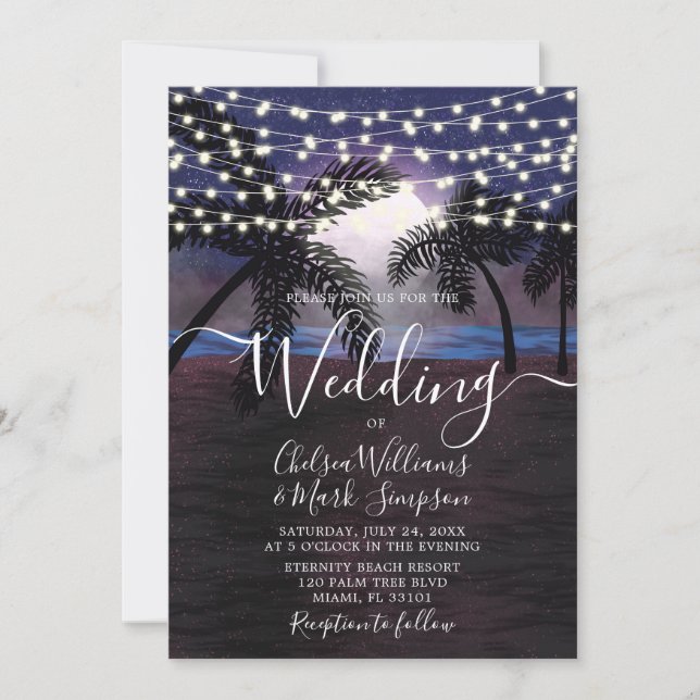 Summer Nights Beach Wedding Invitation (Front)