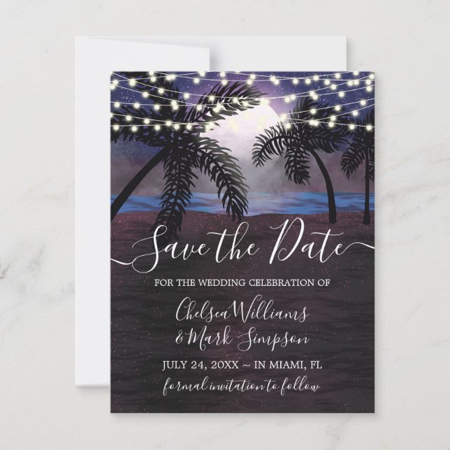 Summer Nights Beach Wedding Save the Date Invitation (Front)