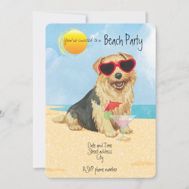 Summer Norfolk Terrier Beach Party Invitation (Front)
