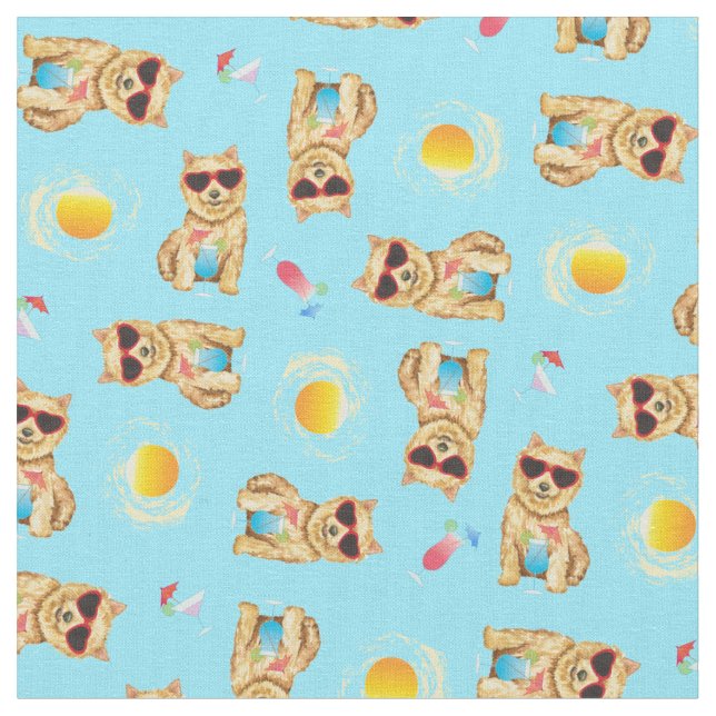 Summer Norwich Terrier Fabric (Close Up)