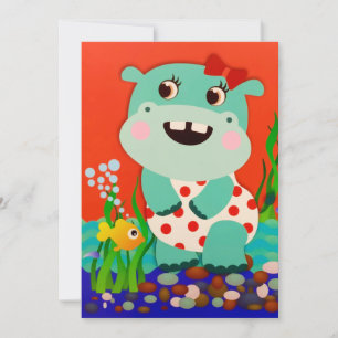Summer Ocean Beach Fish Happy Baby Hippo Holiday Card