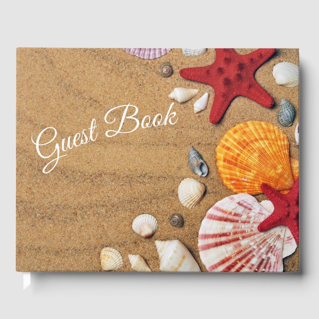 Summer Ocean Beach Sand Seashells Guest Book (Front)
