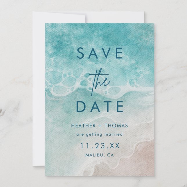 Summer Ocean Blue Beach Elegance Save the Date (Front)